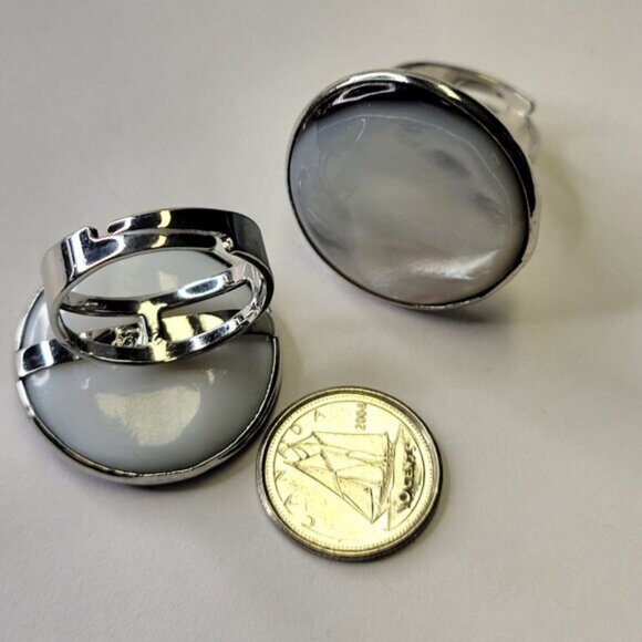 Natural Mother of Pearl Ring, Handmade Ring with Adjustable Band - Picture 5 of 15